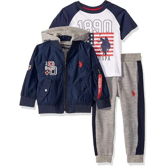 U.S. Polo Assn. Zip Up Jacket, T-Shirt, and Fleece Jogger Set Baby Size 18M - Picture 1 of 13